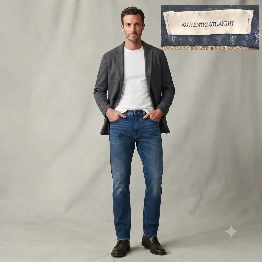Banana Republic Authentic Mid-Rise Straight Jeans Minimalist Preppy 32 x 33